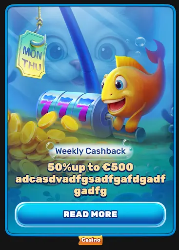 Poisson doré heureux à côté d’une machine à sous sous-marine affichant 777, entouré de pièces d’or et d’un panneau indiquant “Mon-Thu”, tandis qu’un chat observe depuis l’extérieur de l’aquarium.